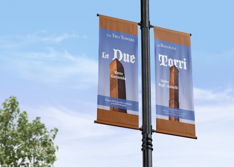 Le Due Torri Light Pole Banner Mockup